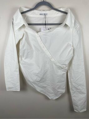 NWT Bershka White Asymmetric Button-Front Women's Top Large